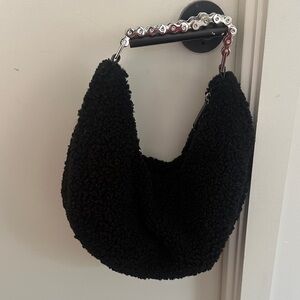 Black Sherpa Hobo Bag with silver chain handle detail